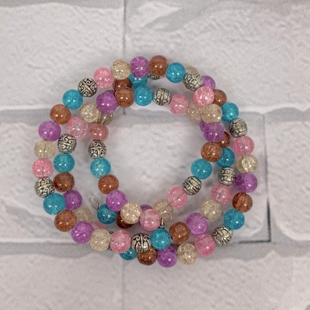 Beaded wrap around layered bracelet Adjustable Pastel beads New
